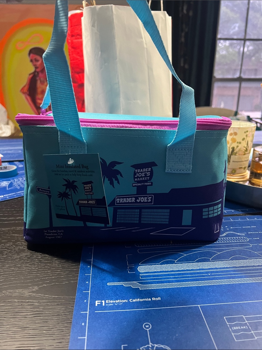 Trader Joe's Teal and Purple Insulated Tote